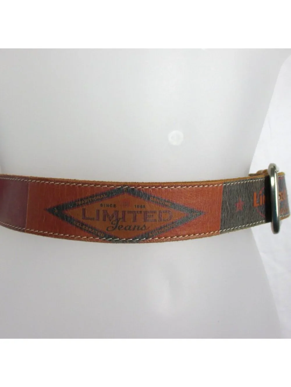 Vintage The Limited Jeans 1963 Genuine Leather Belt Silver buckle size M 90's